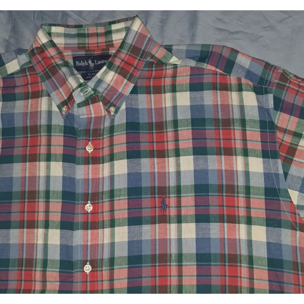 Vtg Ralph Lauren Blake Men's XL Multicolored Plaid Shirt Button Down‎